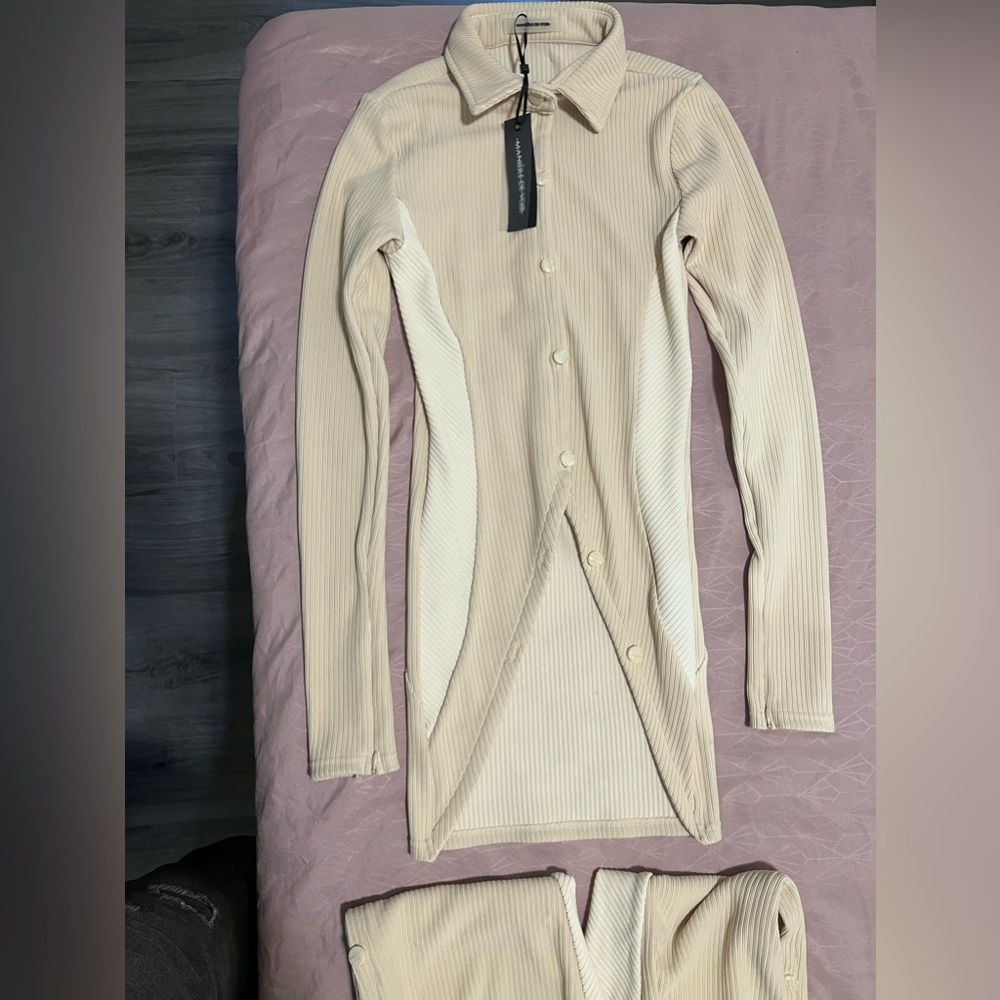 Maniere De Voir ribbed long line cardigan set ! brand new
